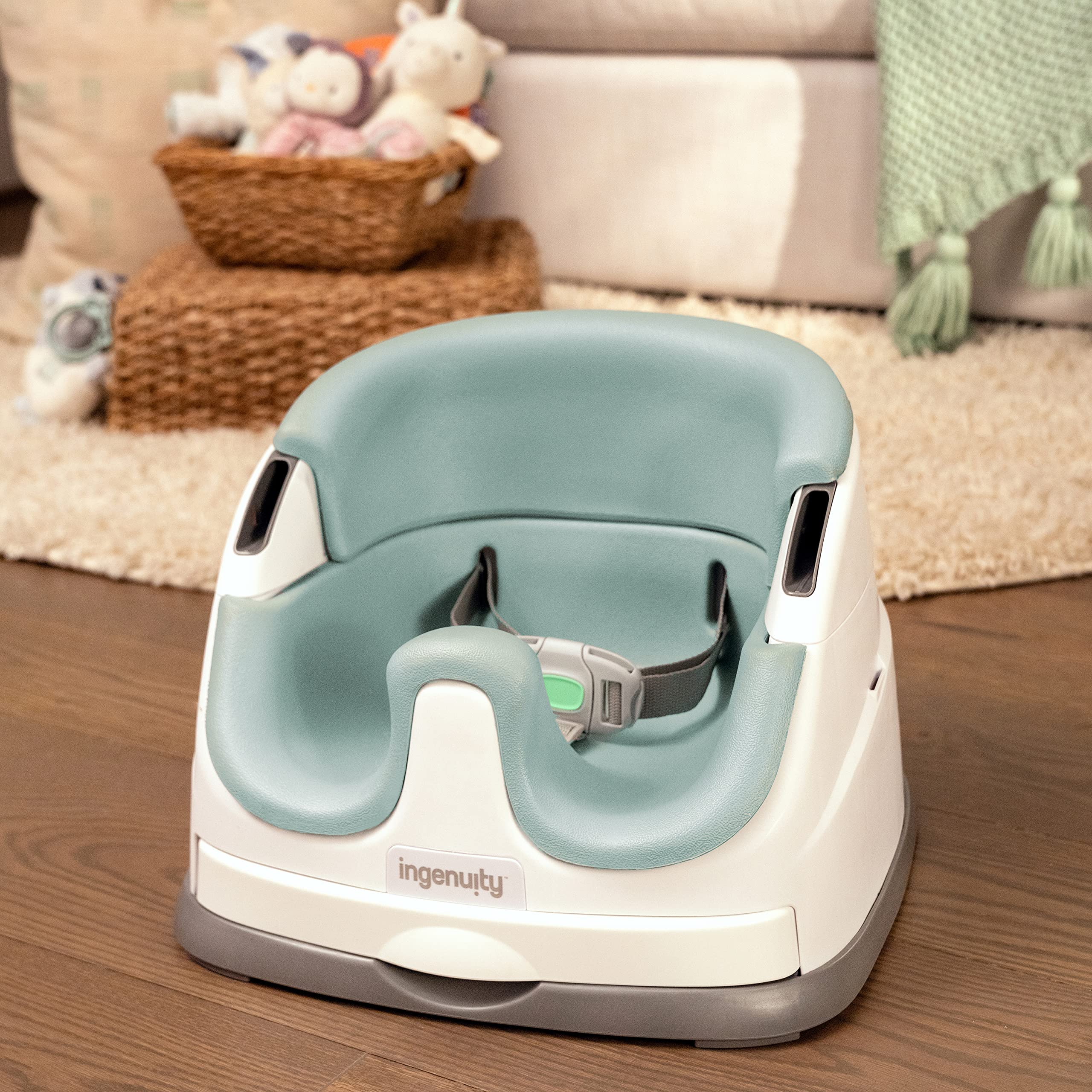 Ingenuity Baby Base 2-in-1 Booster Feeding and Floor Seat with Self-Storing Tray - Mist