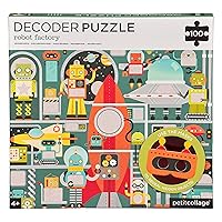 Petit Collage Robot Factory Decoder Children’s Puzzle, 100-Pieces – Jigsaw Puzzle for Kids – Includes Glasses to Uncover Hidden Objects – Robot Puzzle for Ages 4+, Makes a Great Gift Idea