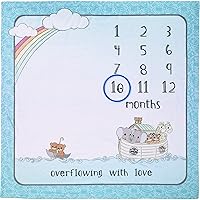 Precious Moments Noah's Ark Milestone Blanket | Overflowing with Love Fabric/Plastic Noah’s Ark Milestone Blanket Nursery Decor | Baby Monthly Blanket