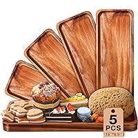 5 Pack Solid Acacia Wood Serving Trays, Rectangular Wooden Serving Board for Food Appetizer Serving Tray Plates for Vegetables Fruit Charcuterie Cheese Platters Home Kitchen Decor (16 x 6.5 Inch)