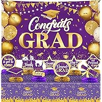 KatchOn, Purple and Gold Graduation Tablecloths - Pack of 13 | Congrats Grad Banner Purple and Gold | Purple Graduation Centerpieces for Tables 2024 | Purple and Gold Graduation Decor Class of 2024