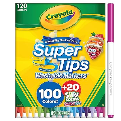 Crayola Super Tips Bulk Marker Set (120 Count), Washable & Scented Markers for Kids, Markers for School, Back to School Supplies [Amazon Exclusive]