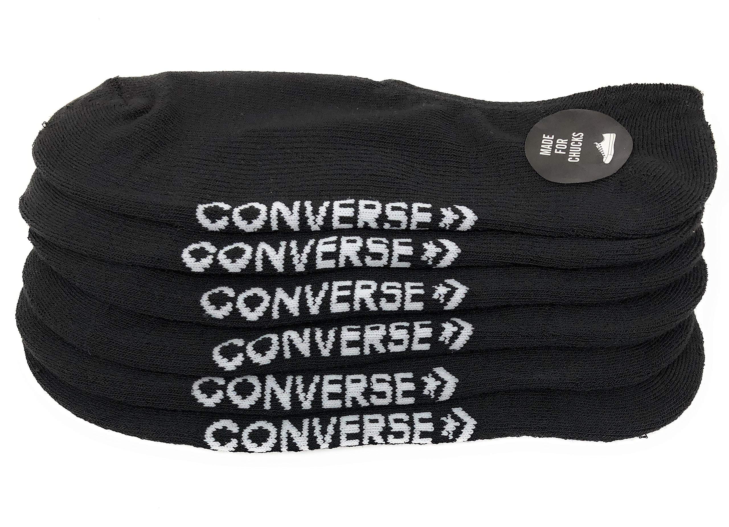 Converse Men's 3 Pack Half Cushion Ultra Low Socks No Show Made For Chucks Shoe Size 6-12 (Black)