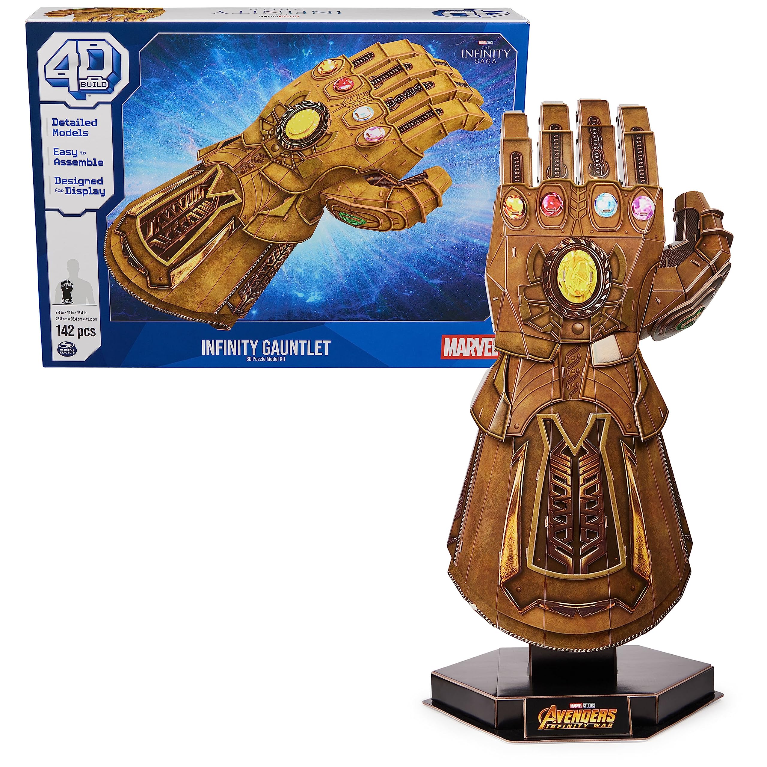 4D Puzzles, Marvel Infinity Gauntlet 3D Puzzle Model Kit with Stand 142 Pcs | Thanos Desk Decor | Building Toys | 3D Puzzles for Adults & Teens 12+