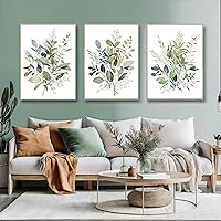 Generic Minimalist Watercolor Botanical Wall Art Set of 3 Sage Green Bathroom Wall Decor Boho Floral Canvas Painting Floral Wildflower Picture for Bedroom Kitchen 16