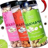 Roasted Makhana Snack Indian Fox Nuts - Gluten Free & Vegan Popped Water Lily Seeds - Lotus Seeds for Eating by Vishnu Delight - Himalayan Salt, Mint Matsi & Pepper Flavored Phool Makhana - 90g Jar