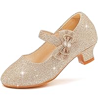 Dufannie Girls Dress Shoes Low Heel Princess Flats Mary Jane Flower Wedding Party Glitter Shoes for Kids Toddler