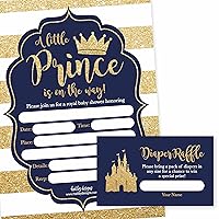25 Little Prince Baby Shower Invitations, 25 Baby Shower Diaper Raffle Tickets For Baby Shower Boy, Navy & Gold Fill or Write in Card, Diaper Raffle Cards, Baby Shower Invitation Inserts