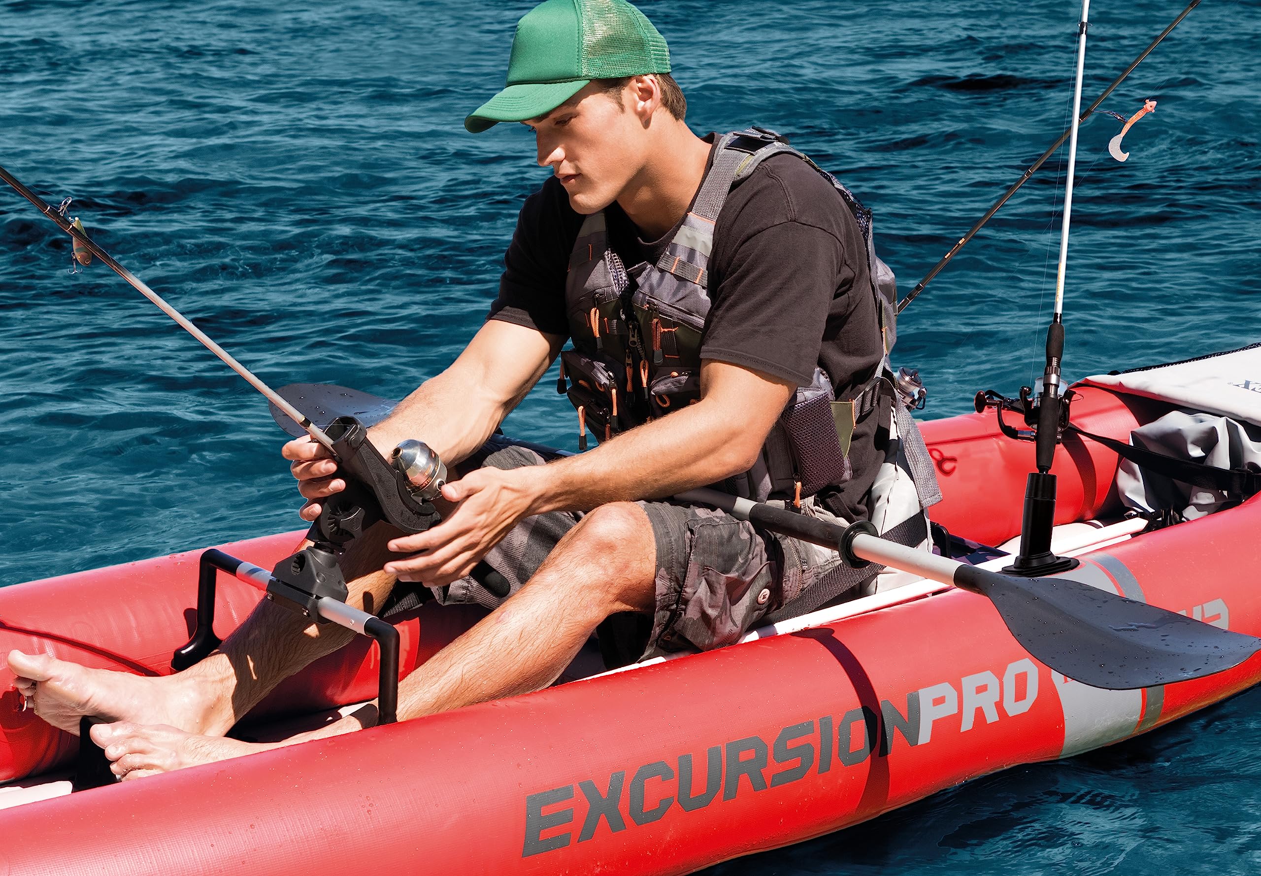 INTEX Excursion Pro Inflatable Kayak Series: Includes Deluxe 86in Aluminum Oars and High-Output Pump – SuperTough PVC – Adjustable Bucket Seat – Fishing Rod Holders – Grab Handles
