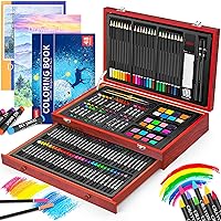 iBayam Art Supplies, 150-Pack Deluxe Wooden Art Set Crafts Drawing Painting Kit with 1 Coloring Book, 2 Sketch Pads, Creative Gift Box for Adults Artist Beginners Kids Girls Boys