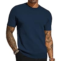 PJ PAUL JONES Men's T-Shirts Casual Knit Short Sleeve Crewneck Honeycomb Waffle Solid Knitted Pullover Tees