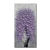Epicler Hand-Painted Large Purple Flower Oil Painting Contemporary Abstract Home Furnishing Wall Decorative Art Painting Modern Canvas Art Works, 48 X 24 inch