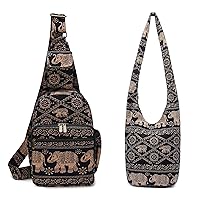 Women sling bag Elephant canvas large boho backpacks bohemian Crossbody Multipurpose Daypacks