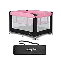 Zazzy Portable Playard with Bassinet in Pink, Packable and Easy Setup Baby Playard, Lightweight and Portable Playard for Baby with Mattress and Travel Bag