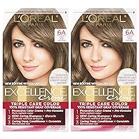 Excellence Creme Permanent Hair Color, 6A Light Ash Brown, 100 percent Gray Coverage Hair Dye, Pack of 2