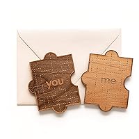 You & Me Puzzle Piece Wood Card [Handmade Gifts, 2 Pieces, Love, Anniversary, Wedding, Birthday, Just Because]