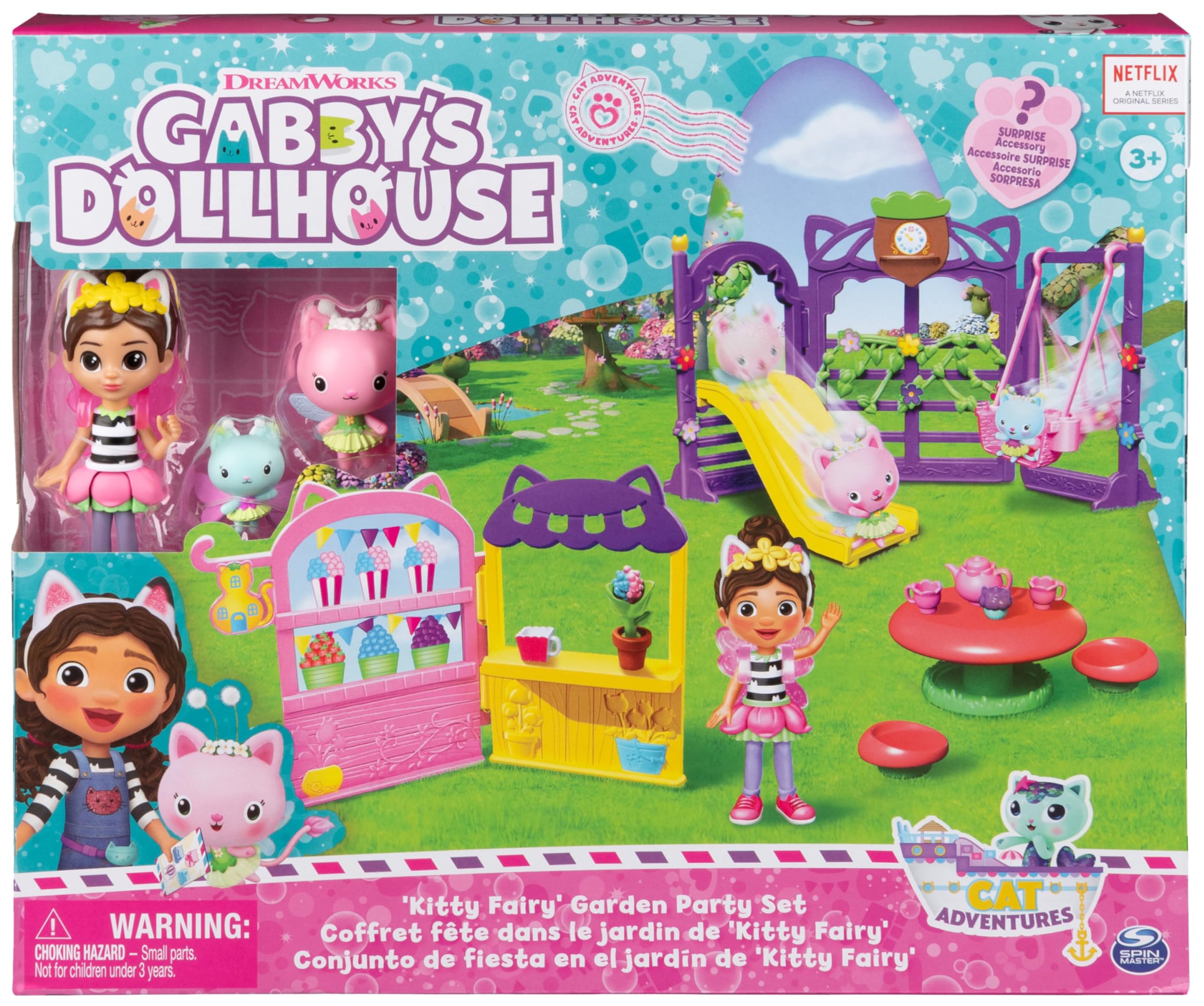 Gabby's Dollhouse, Kitty Fairy Garden Party, 18-Piece Playset with 3 Toy Figures, Surprise Toys & Dollhouse Accessories, Kids Toys for Girls & Boys 3+