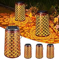 JSOT Solar Lanterns Outdoor Waterproof, Hanging Lantern Decorative Metal Outdoor Lights for Backyard Patio Table Yard Balcony Lawn Pathway Tree 2 Modes(Warm/Cool White-6Pack)
