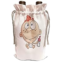 3dRose Susans Zoo Crew Baby Kid Designs - Baby cartoon red hair bottle small boy sitting - Wine Bag (wbg_175715_1)