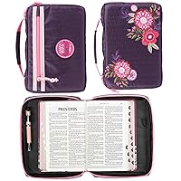 Christian Art Gifts Fashion Nylon Bible Cover for Girls: God's Princess Inspirational Scripture for Children, Cute Sturdy Easy Carry Zipper Book Case, Pen Loops, Pockets, Pink & Purple Floral, Large