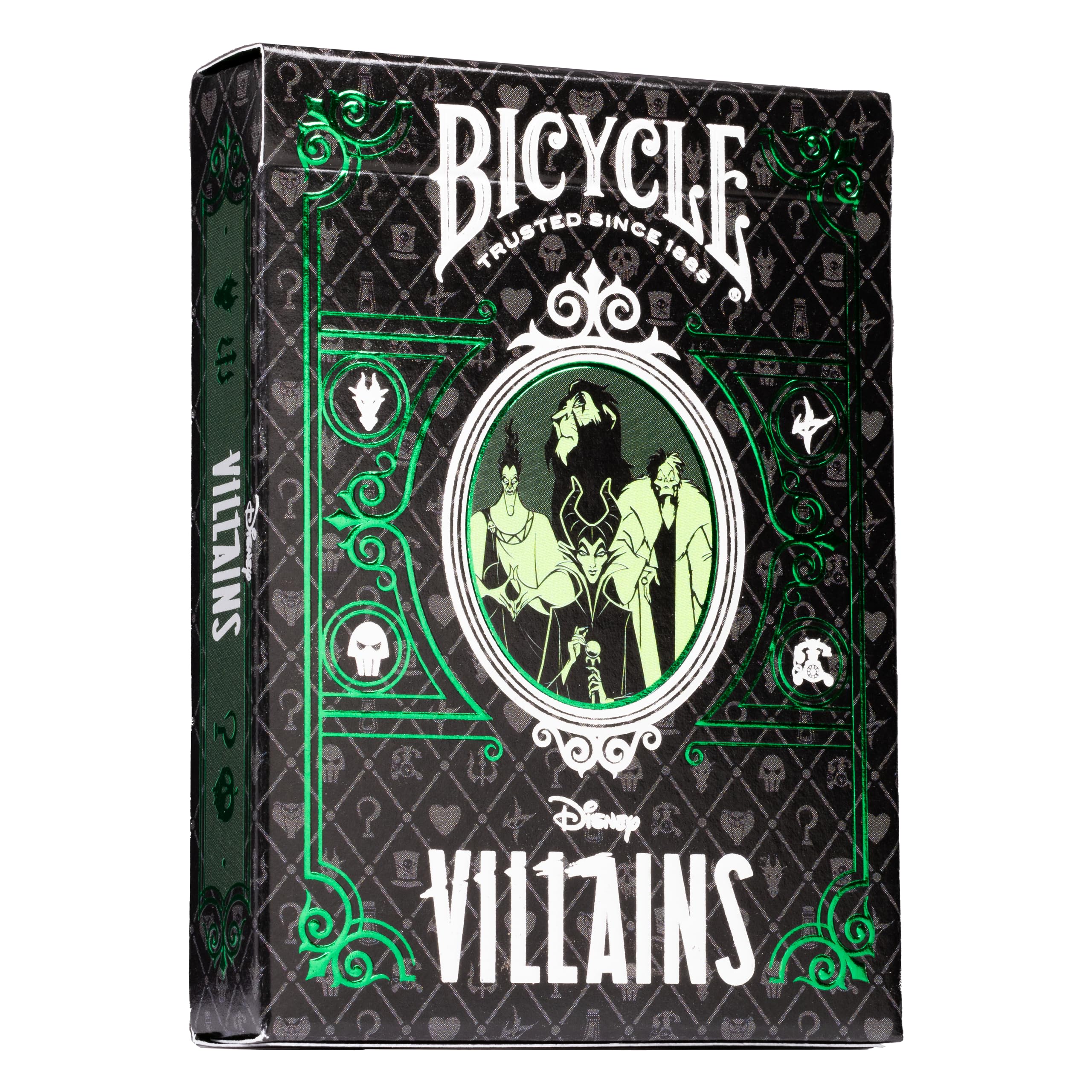 Bicycle Disney Villains Playing Cards - Features 12 Disney Villains Including Scar, Maleficent, Ursula, and More - Green or Purple Playing Cards (Colors May Vary)