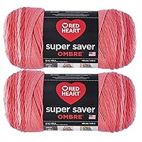 Red Heart Super Saver Jumbo Sea Coral Ombre Yarn - 2 Pack of 283g/10oz - Acrylic - 4 Medium (Worsted) - 482 Yards - Knitting/Crochet