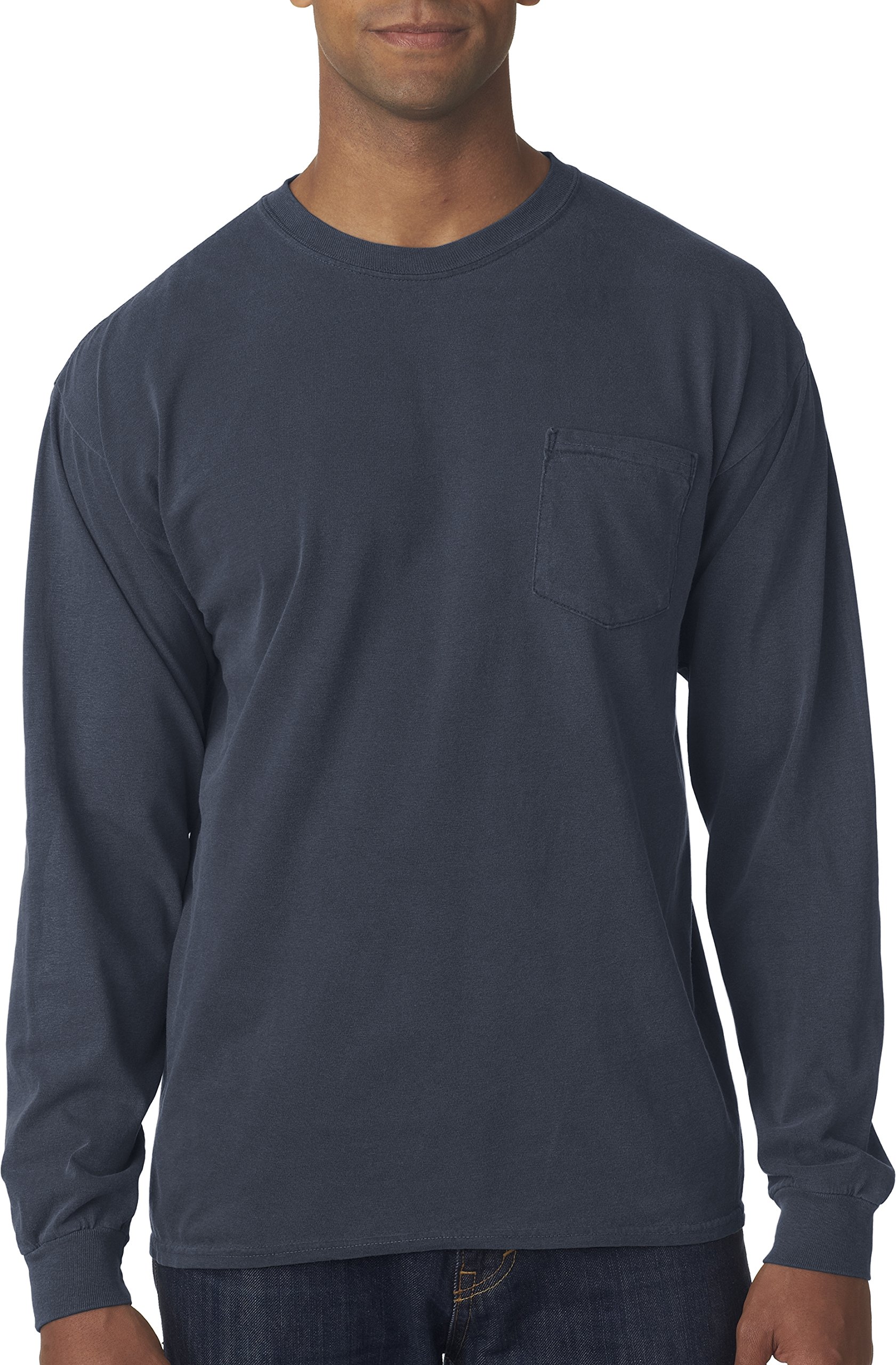 Comfort Colors mens 6.1 oz. Long-Sleeve Pocket T-Shirt(C4410)-BLUE JEAN-L