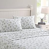 Laura Ashley Home - King Sheets, Cotton Flannel Bedding Set, Brushed for Extra Softness & Comfort (Le Fluer, King)