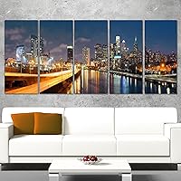 Philadelphia Skyline at Night-Cityscape Canvas print-60x28 5 Piece-PT10072-401, 60 x 28 in-5 Equal Panels