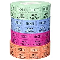 Indiana Ticket Company 56759 Raffle Tickets, (4 Rolls of 2000 Double Tickets) 8, 000 Total 50/50 Raffle Tickets, (Assorted Colors)