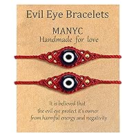 MANYC Handmade Evil Eye Bracelets Adjustable String Amulet for Women Men Teen Boys Girls (Red 2PCS)