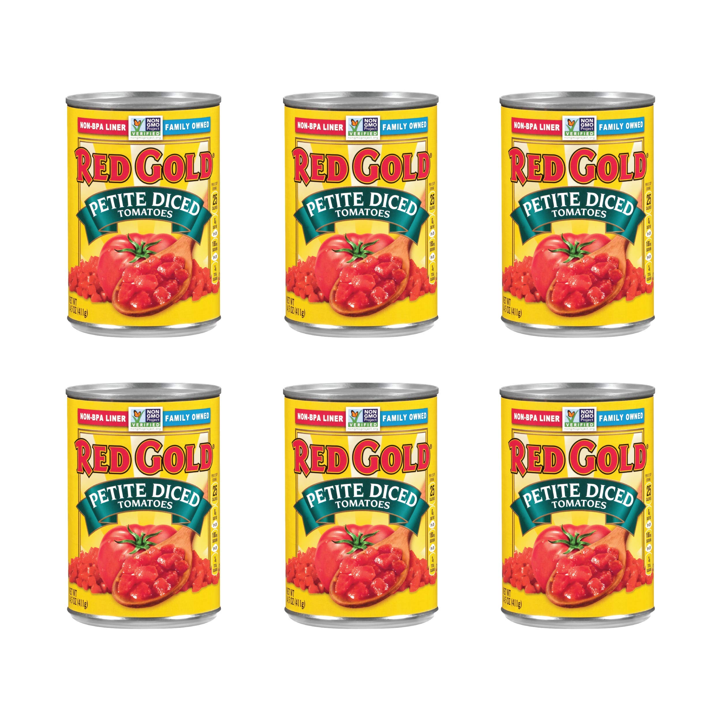 Red Gold Petite Diced Tomatoes, Kosher and Gluten Free, 14.5 Ounce Cans, 6-Pack