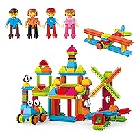PicassoTiles 120PC Hedgehog Interlock Building Block + 4 Family People Action Figures Expansion Set: STEAM Learning & Educational Playset for Preschool and Kindergarten Kids, Pretend Play Toy for Kids