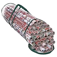 Primode Wrapping Paper Storage Bag, Gift Wrap Organizer, Fits 40 Inch Long Rolls, Hold Up to 24 Rolls, Heavy Duty Clear PVC Bag with Top and Side Handles (Green)
