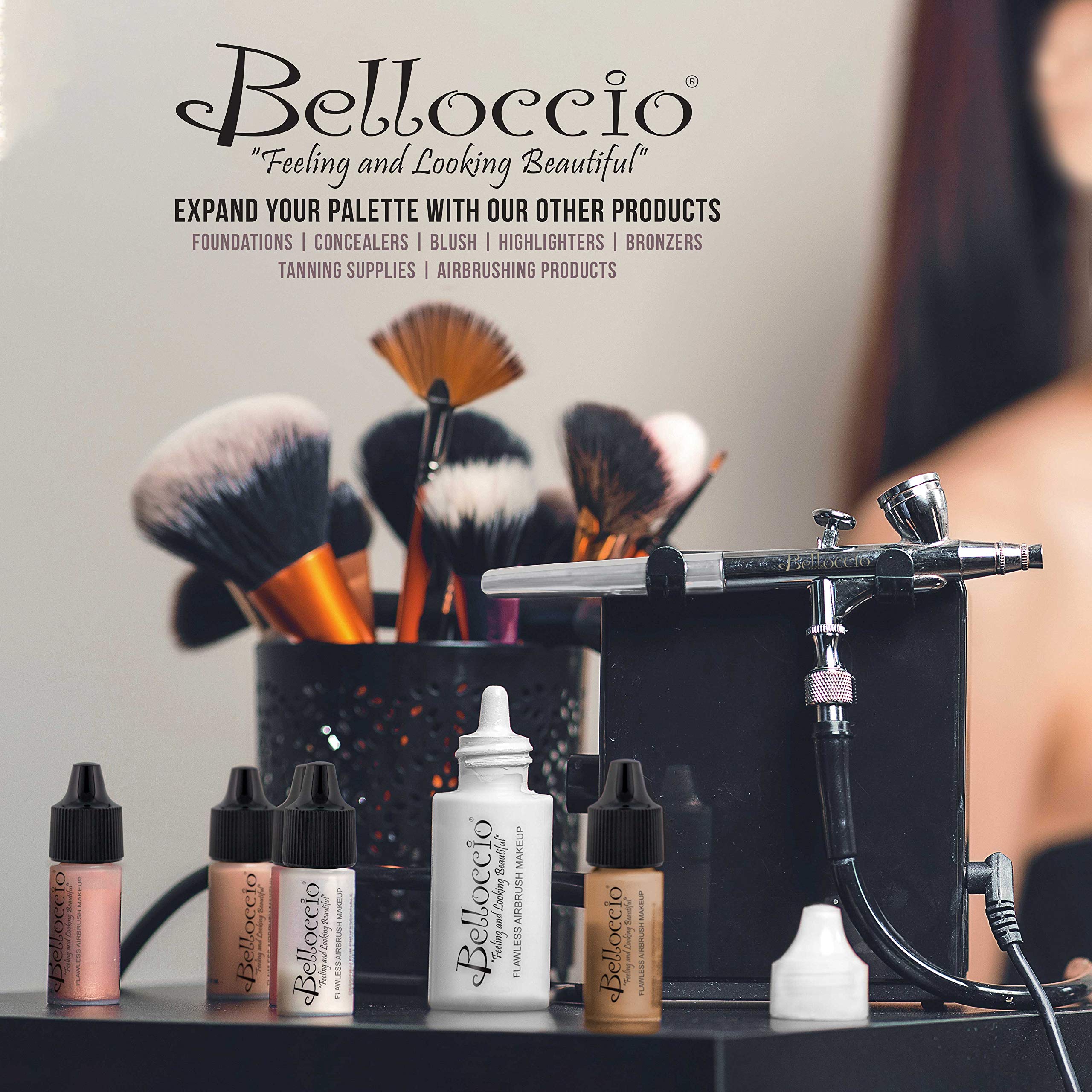 Belloccio Makeup and Tanning Airbrush System with MEDIUM Foundation and Blush Set
