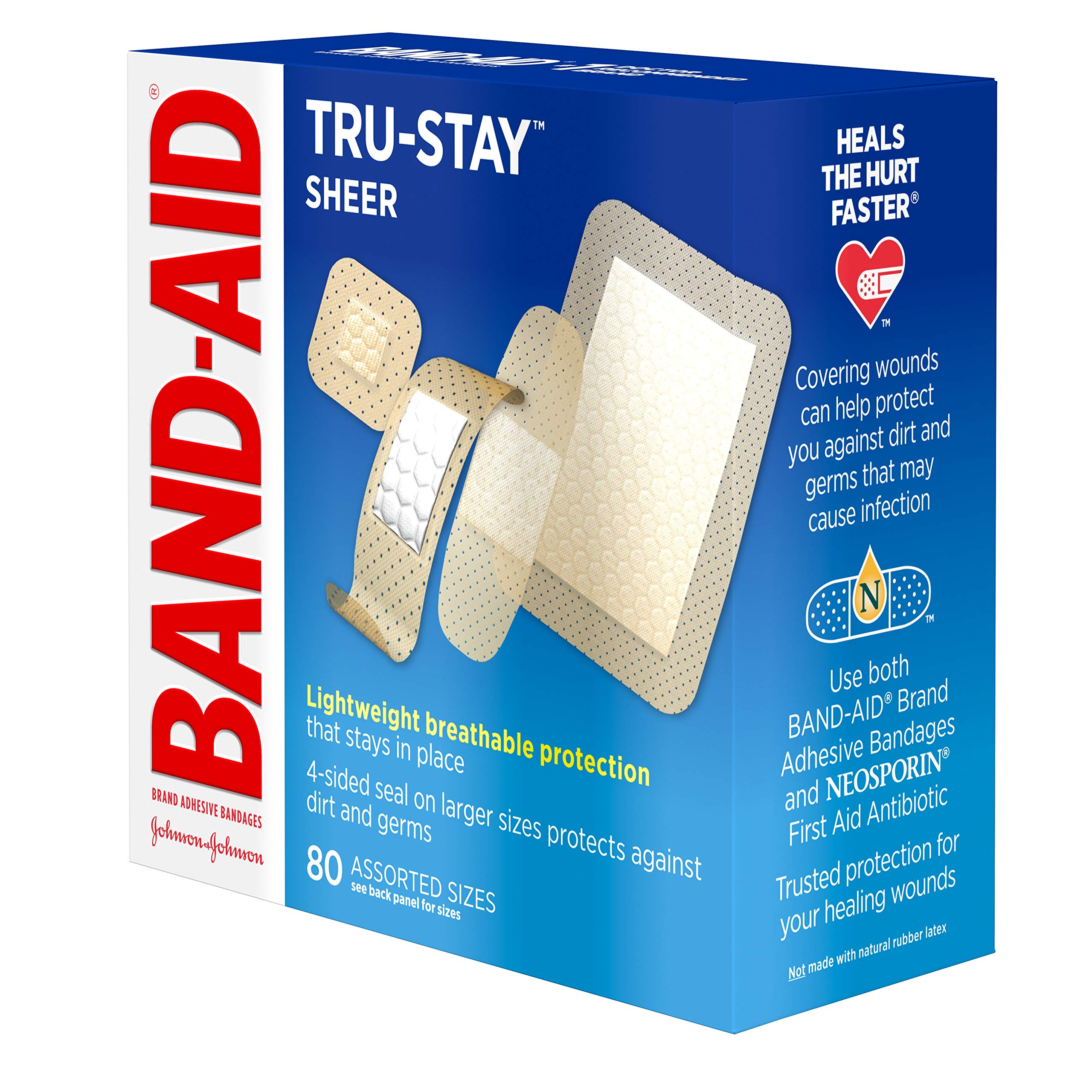 Band-Aid Brand Tru-Stay Sheer Strips Adhesive Bandages for First Aid and Wound Care, Assorted Sizes, 80 ct