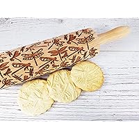 DRAGONFLY EMBOSSING ROLLING PIN WOODEN EMBOSSING ROLLING PIN with DRAGONFLY for EMBOSSED COOKIES GIFT for MOTHER FRIEND