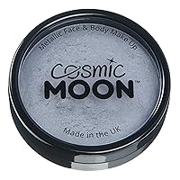 Metallic Pro Face & Body Paint Cake Pots by Cosmic Moon - Silver - Professional Water Based Face Paint Makeup for Adults, Kids - 1.26oz