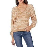 Lucky Brand Womens Long Sleeve Vneck Camo Stitch Pullover Sweater