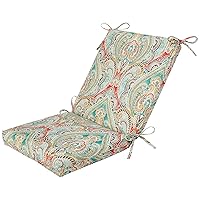 Pillow Perfect Paisley Indoor/Outdoor Solid Back 1 Piece Square Corner Chair Cushion with Ties, Deep Seat, Weather, and Fade Resistant, 36.5