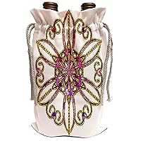 3dRose Anne Marie Baugh - Ornamental - A Yellow, Pink, and Purple Stained Glass Effect Ornamental Flower - Wine Bag (wbg_235947_1)