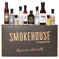 Smokehouse by Thoughtfully, Ultimate BBQ Sampler Set, Vegan and Vegetarian, Includes a Variety of Flavorful USA Made BBQ Sauces, Rubs, and Salts for Smoking and Grilling in Sample Size Glass Bottles