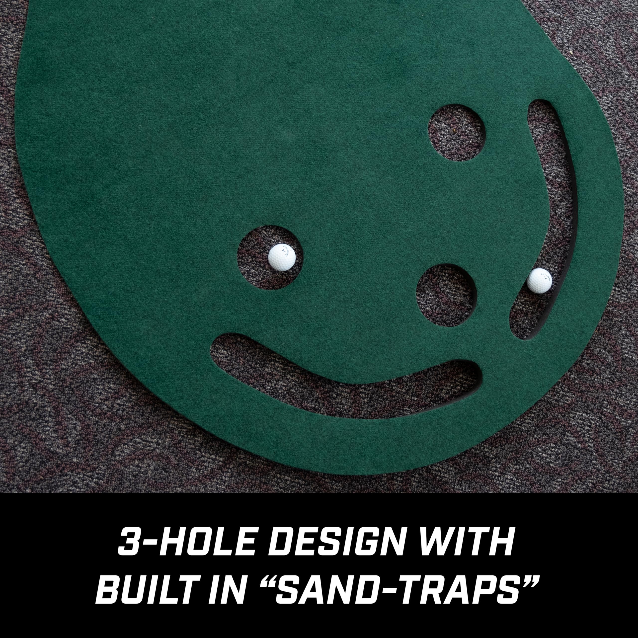 IZZO Golf 3' x 9' 3-Hole Putting Mat - Green Kidney Shaped 3 Hole Putting mat Training aid to Help Practice Putting