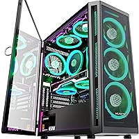 MUSETEX ATX PC Case Pre-Install 6 PWM ARGB Fans, Mid Tower Gaming Case with Opening Tempered Glass Side Panel Door, Mesh Computer Case, TW8