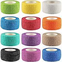 12Pack 1” x 5 Yards Self Adhesive Bandage Wrap, Elastic Self Breathable Self Adherent Wrap for Pets, Athletic Cohesive Bandage for First Aid, Sports Injury & Protection, 12Color