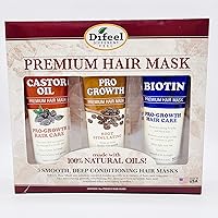 Difeel Premium Hair Masks for Hair Growth 3-PC Set - Castor Oil Hair Mask 8 oz, Pro-Growth Hair Mask 8 oz and Biotin Hair Mask 8 oz