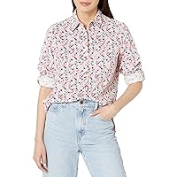 Foxcroft Women's Cole Long Sleeve with Roll Tab Soft Squares Blouse