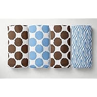 Bacati - 4 Pack Elephant Baby Swaddle Blanket Boys Swaddle Wrap Soft Breathable Cotton Muslin Swaddle Blankets Receiving Blanket for Boys, Large 45 x 45 inches (Elephants Blue/Chocolate)