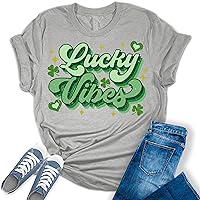 Lucky Vibes Shirt St Patricks Day Shirt Bella Irish 80s Retro Graphic Print Shirts for Women