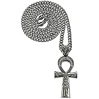 Ankh Large Gun Metal Color Pendant with 36 Inch Long Cuban Link Necklace